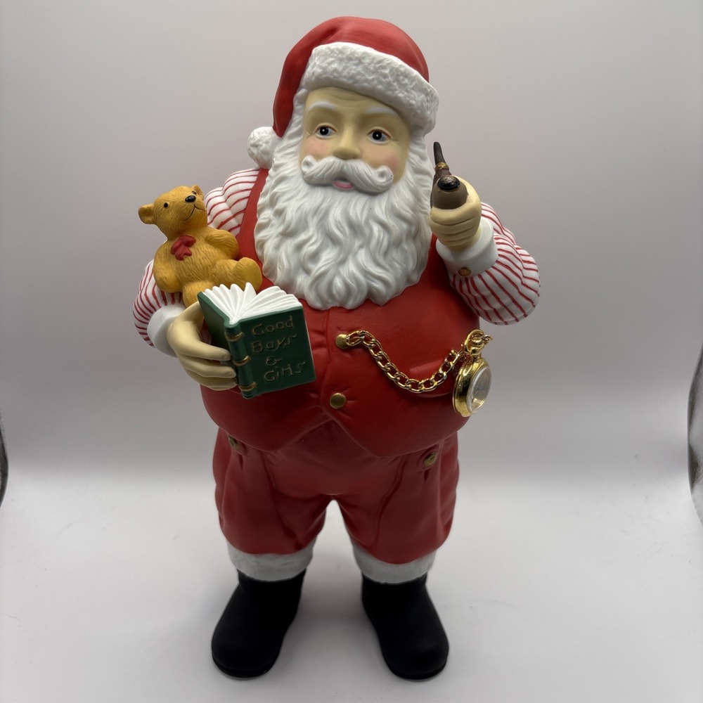 Department 56 HO HO HO Santa With Pipe Reading Bear‎ Pocket Watch Figure Read
